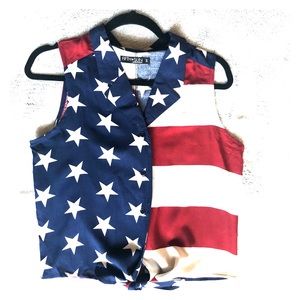 Fifth Sun American Flag Tie Knot Button Tank NWOT